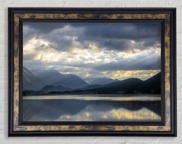 Grey tones of mountain view Framed Print