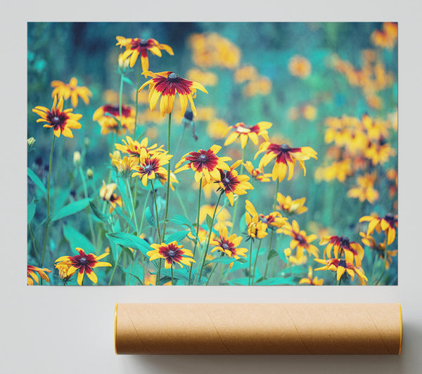 Yellow Flowers In The Greenery Poster