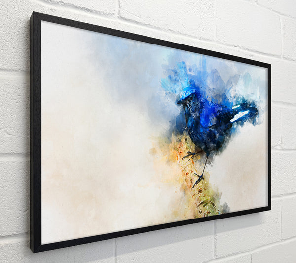 Blue watercolour bird on branch