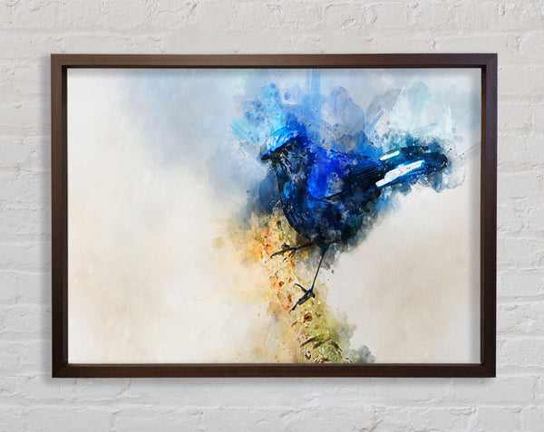 Blauer Aquarellvogel auf Ast