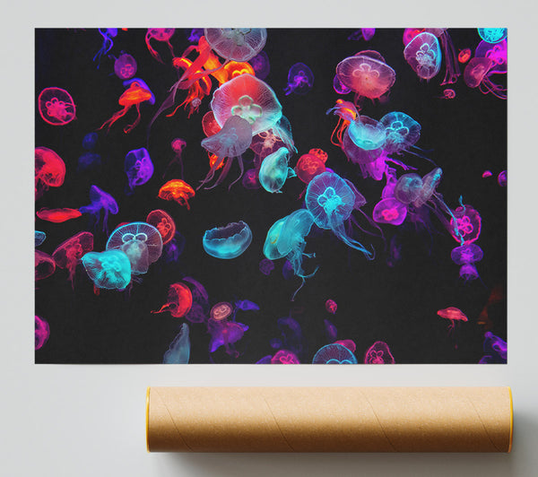 Neon Jellyfish Frenzy Giclee Print