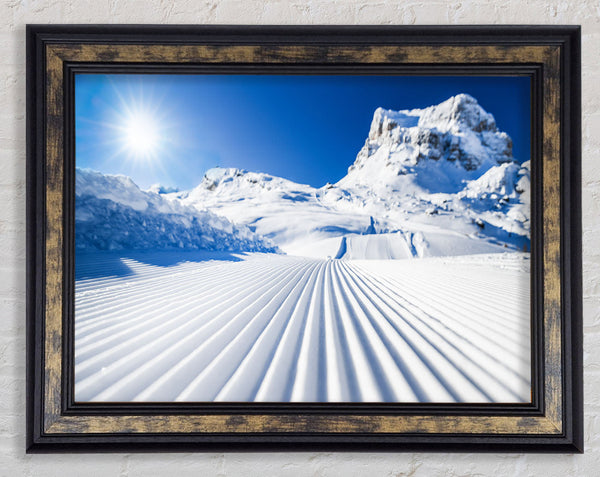 Straight lines in the snow Framed Print