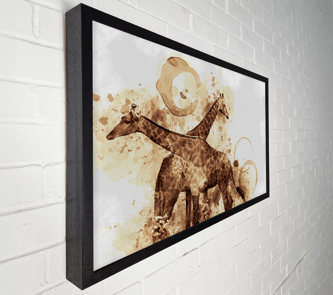  A Canvas Print of Brown watercolour tea stain giraffe Canvas Wall Art