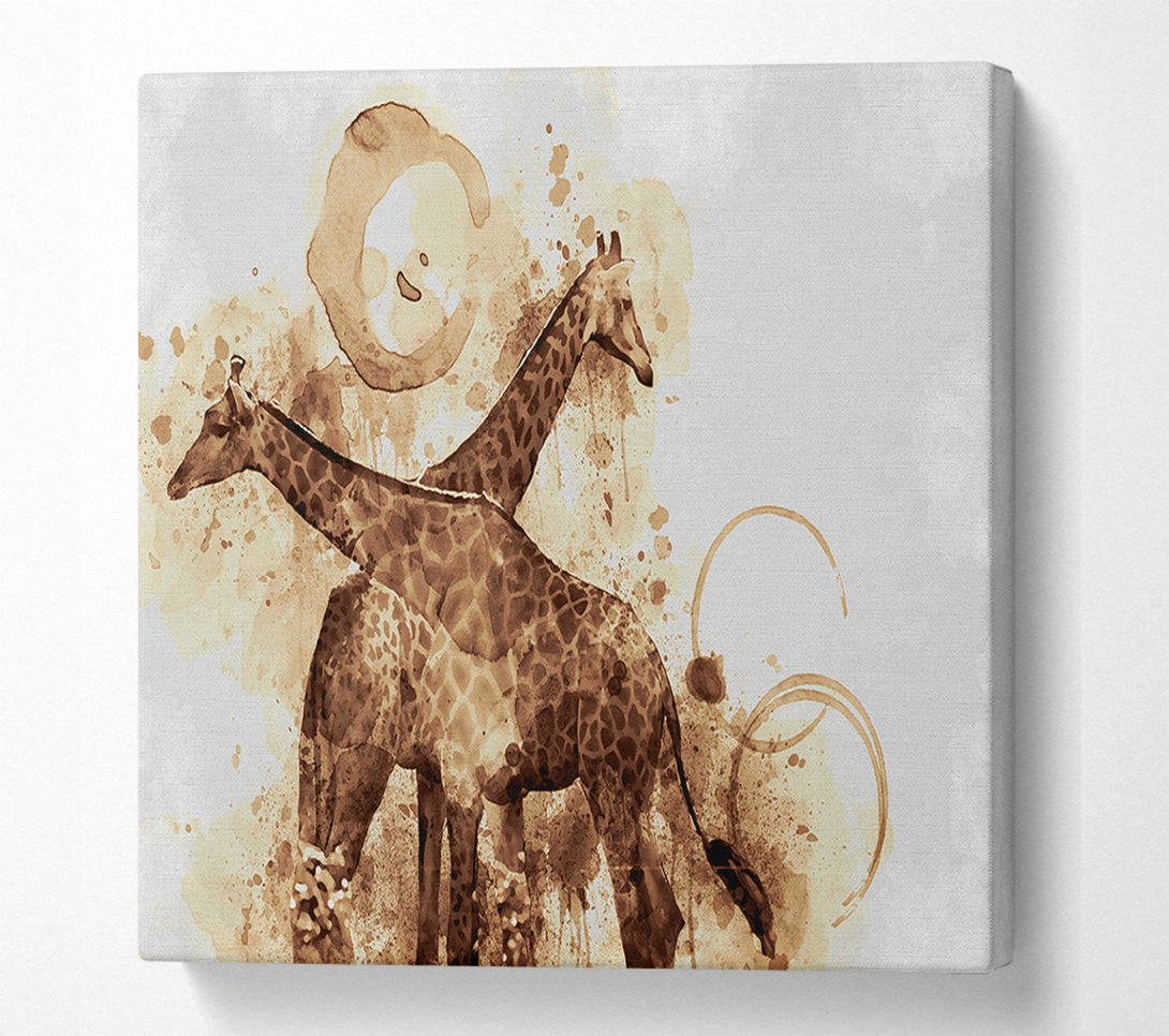  A Canvas Print of Brown watercolour tea stain giraffe Canvas Wall Art