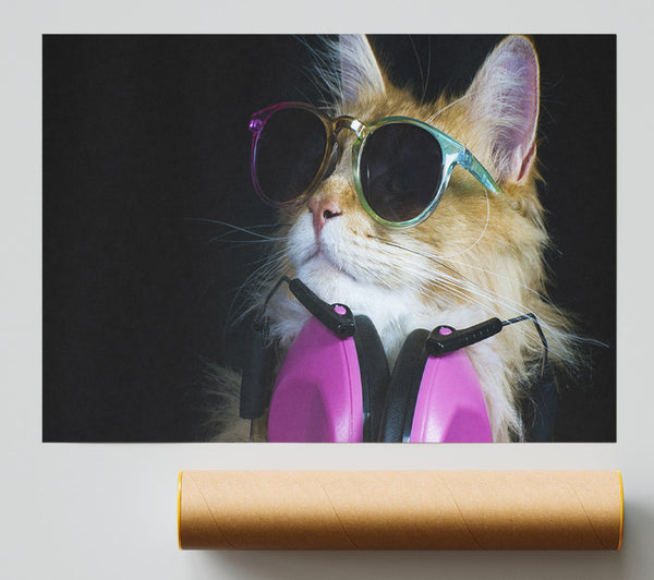 Cool Headphones Cat With Headphones Giclee Print