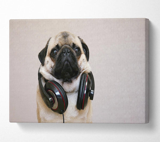 Cool pug wearing headphones Canvas Wall Art