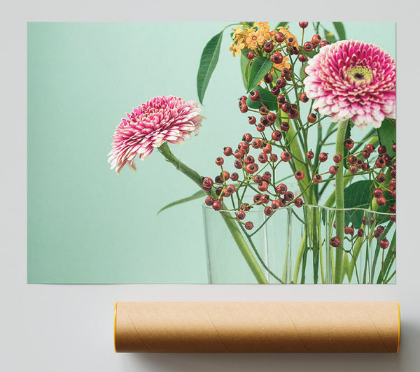 Vase Of Flowers With Berries Poster