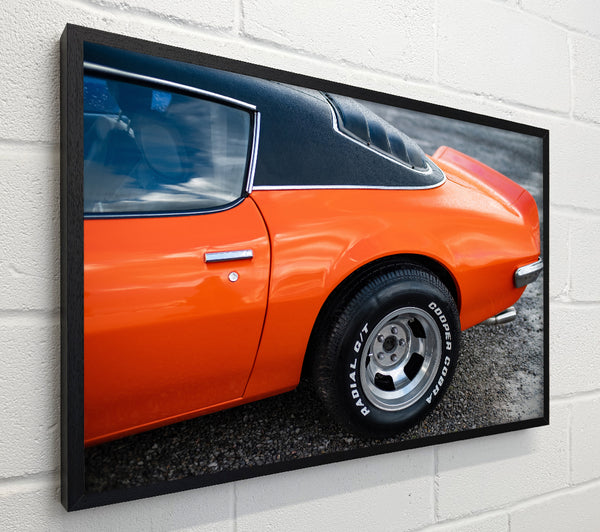 Orange end of classic car