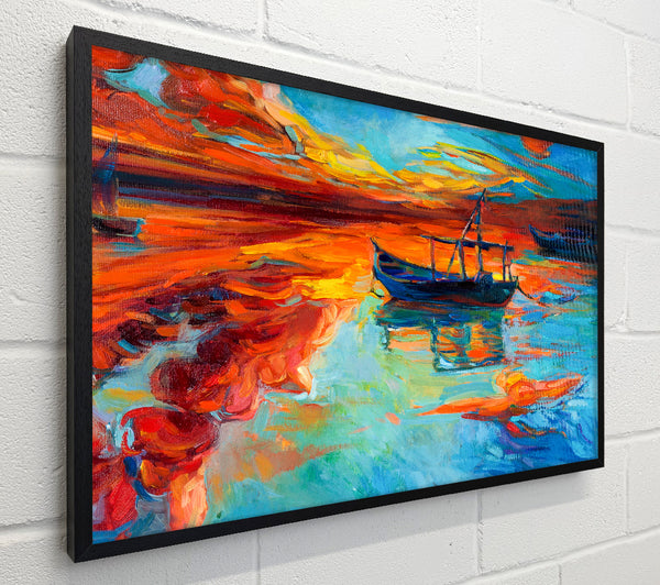 Row boat on the horizon of colour