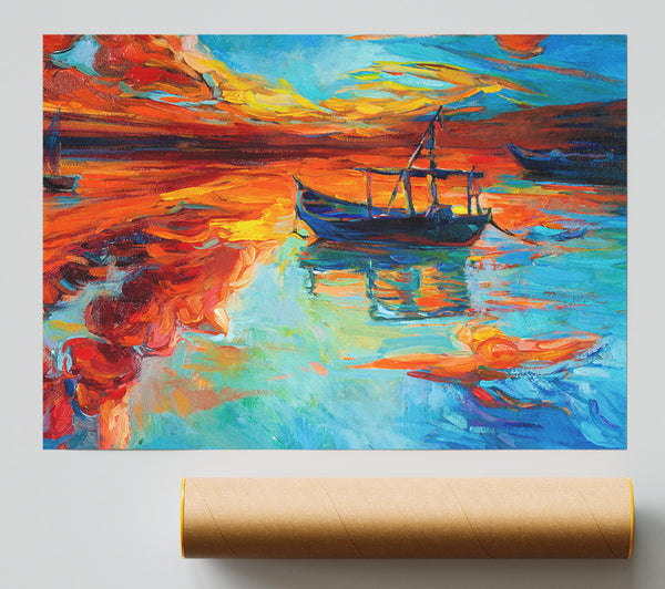 Row Boat On The Horizon Of Colour Print