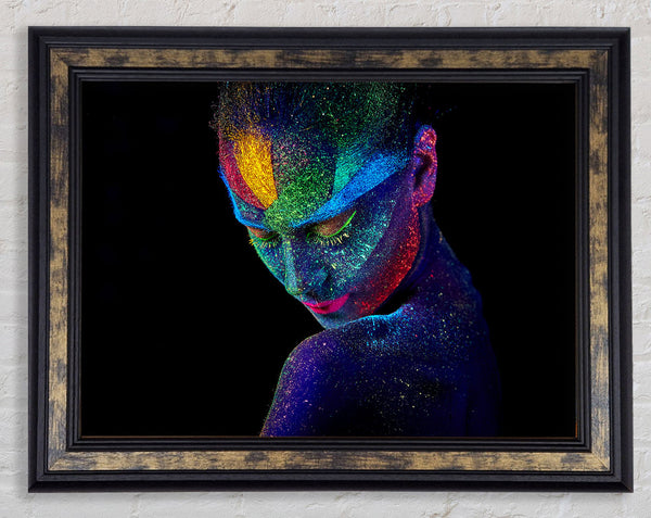 Splattered neon paint lady Framed Print