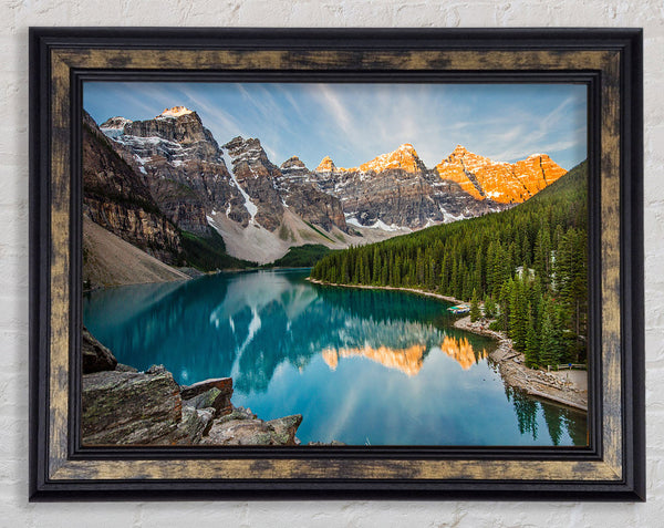 Crystal clear lake in the mountain range Framed Print