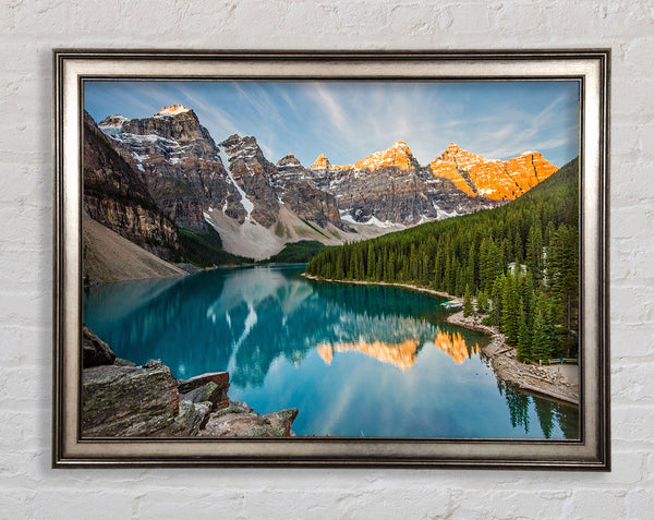 Crystal clear lake in the mountain range Framed Print