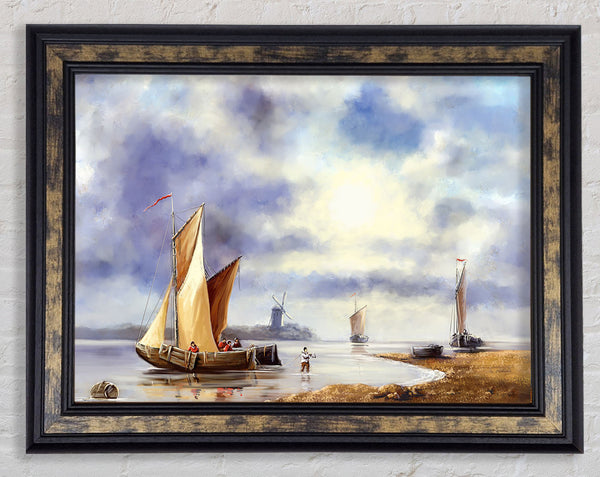 Preparing to dock boat illustration Framed Print