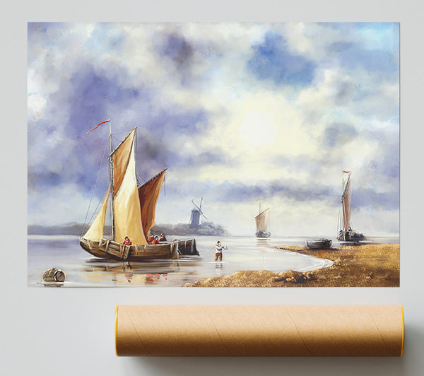 Preparing To Dock Boat Illustration Poster