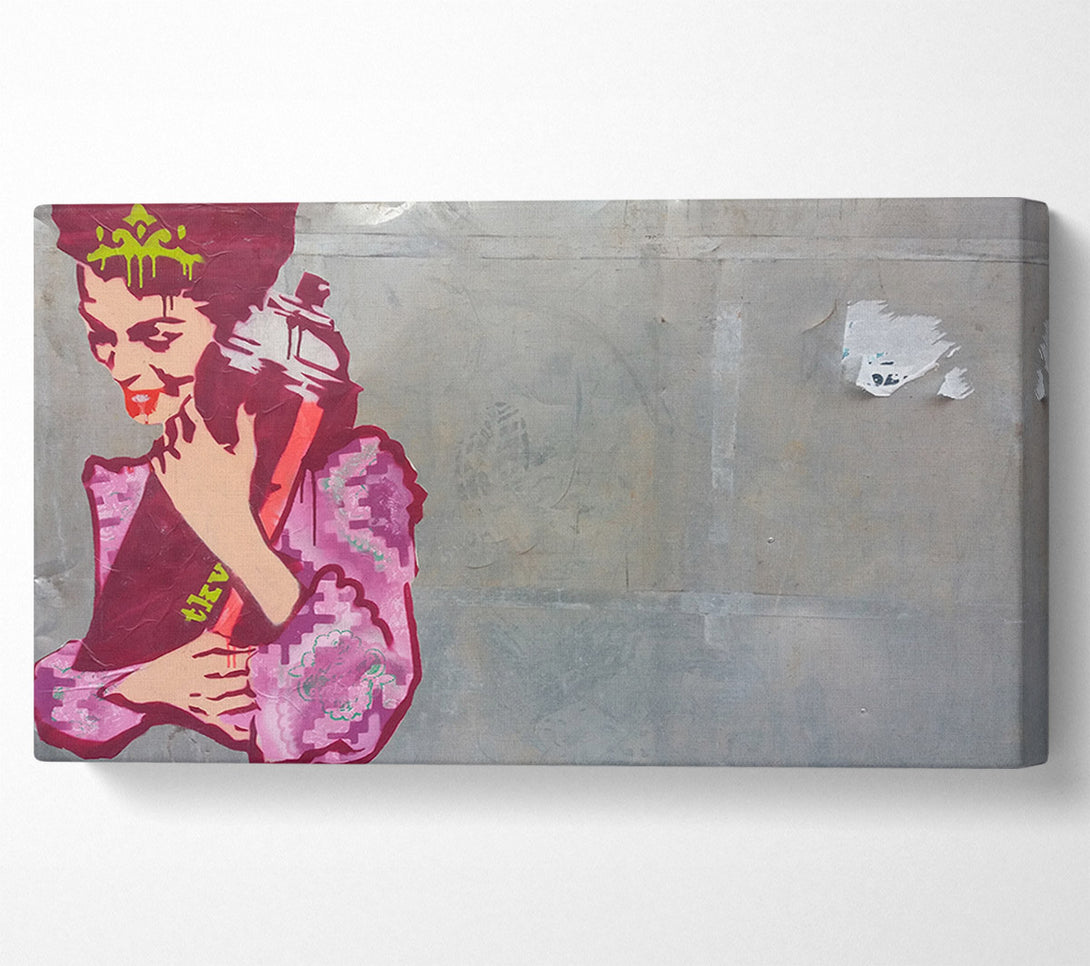  A Canvas Print of Woman hugging the spray can Canvas Wall Art