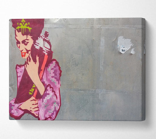 Woman hugging the spray can Canvas Wall Art