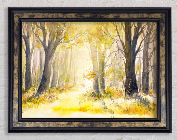 Yellow Forest Woodland Watercolour Framed Print