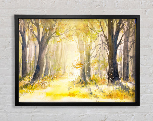 Yellow Forest Woodland Watercolour Framed Print