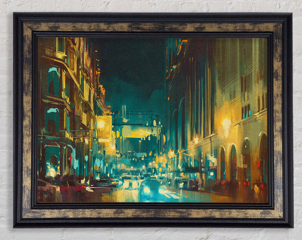 Busy Night Traffic Watercolour Framed Print