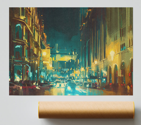 Busy Night Traffic Watercolour Giclee Print