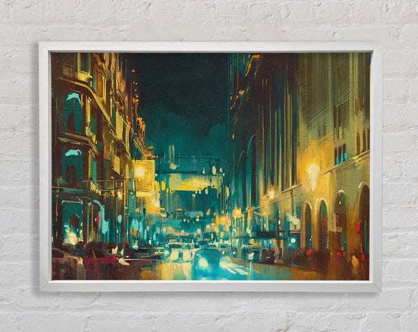 Busy Night Traffic Watercolour Framed Print