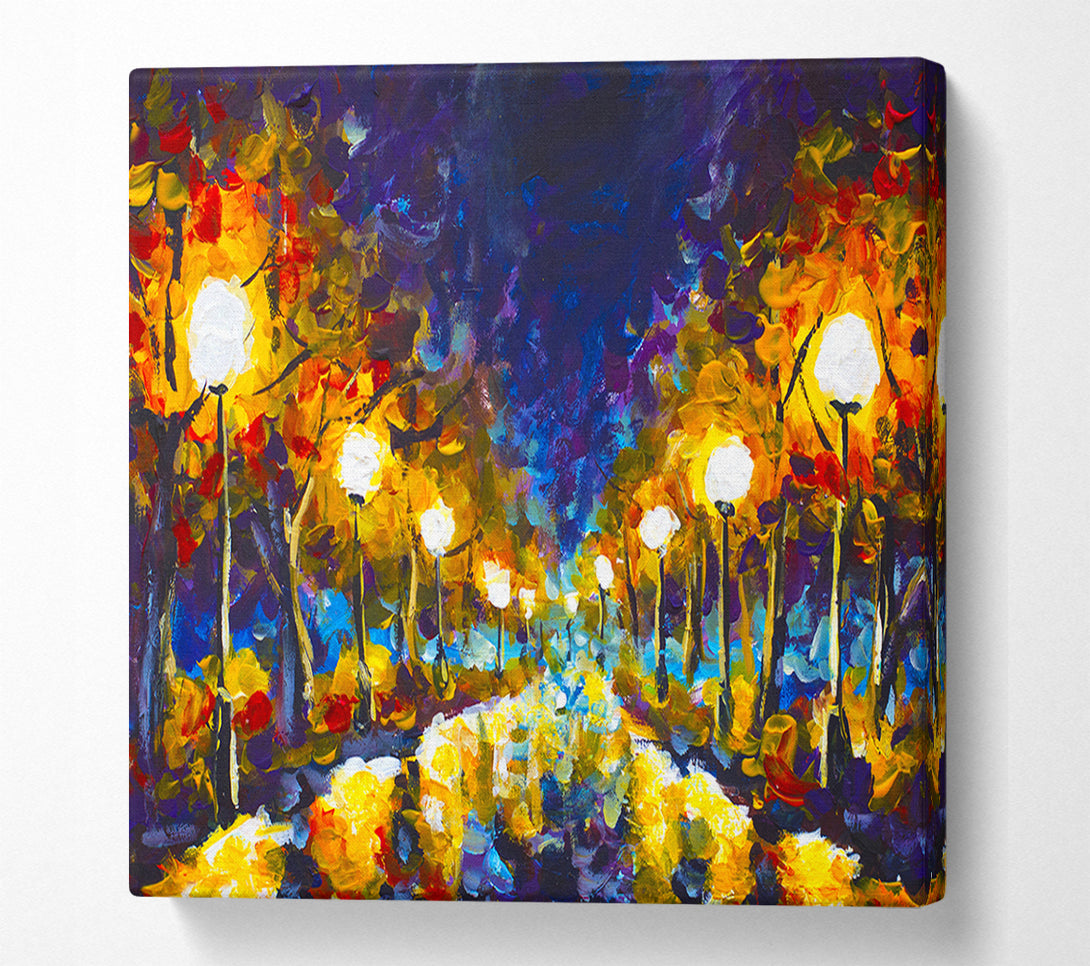 A Canvas Print of Streetlights At Night Gouche Canvas Print
