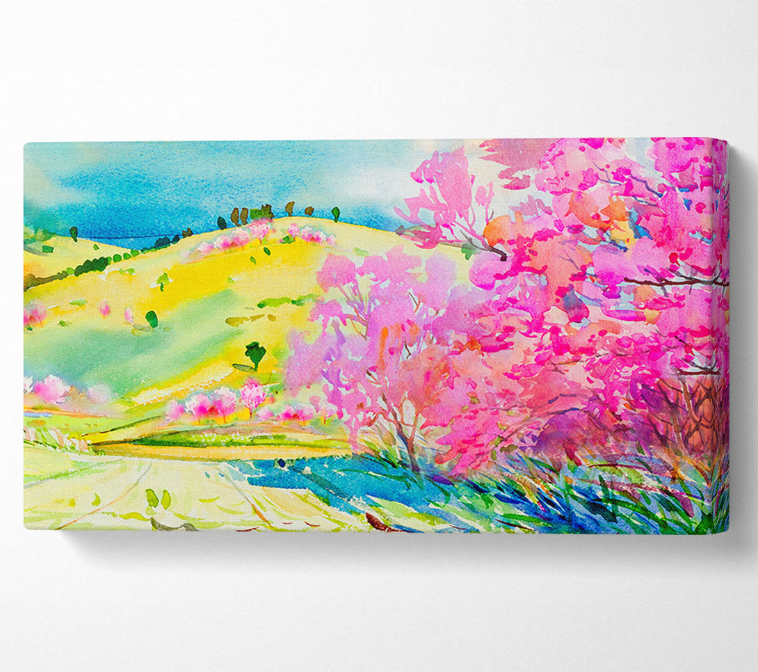  A Canvas Print of Pink Blossom Hilltops Canvas Art