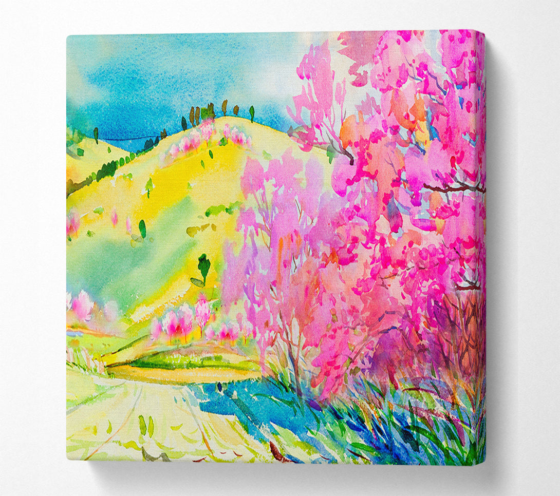  A Canvas Print of Pink Blossom Hilltops Canvas Art