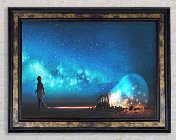 Child Pulling A Lightbulb Framed Print