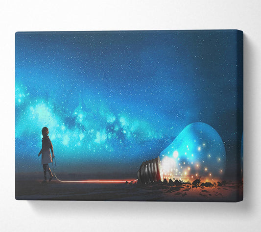 Child Pulling A Lightbulb Canvas Wall Art