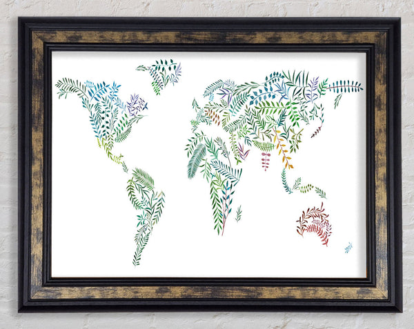 Leafy World Map Framed Print