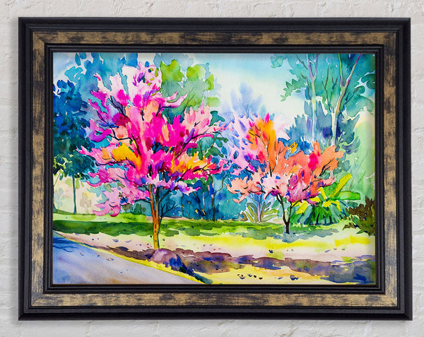 Vibrant Trees In Green Forest Framed Print