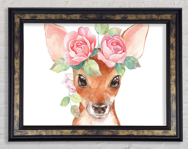 Water Colour Floral Deer Framed Print