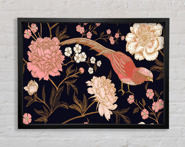 Pheasant And Flowers Framed Print