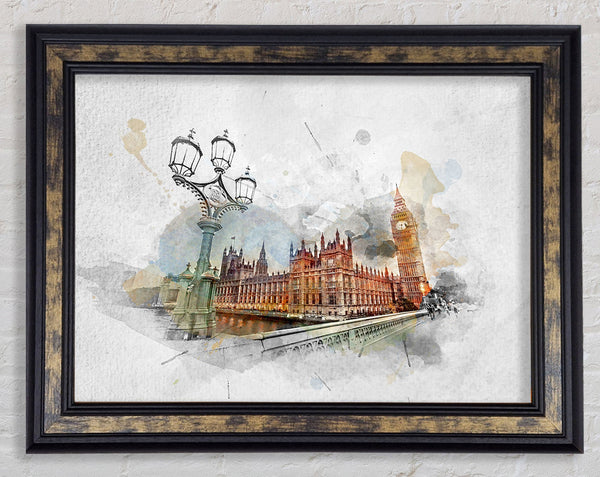 Watercolour Streets Of Parliament Framed Print