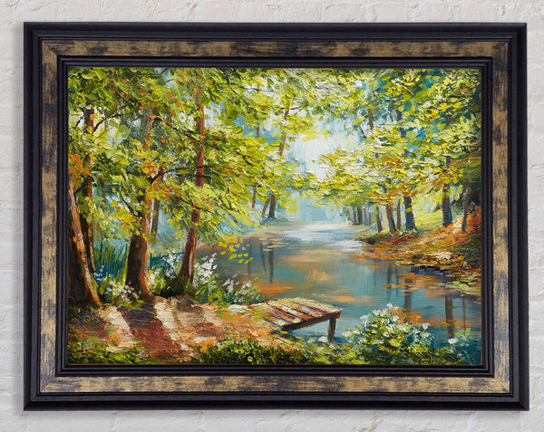Footbridge Into The Woods Lake Framed Print