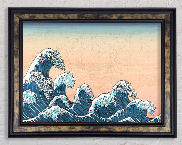 Japanese Waves In The Sunset Framed Print