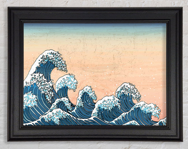 Japanese Waves In The Sunset Framed Print