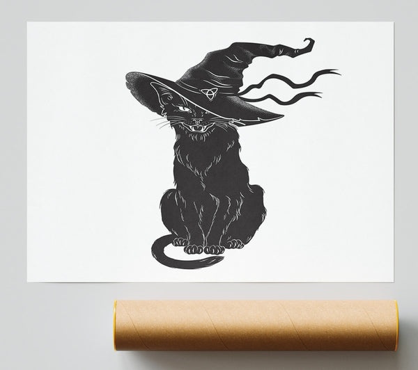 Black Cat Witches Hat Giclee Print