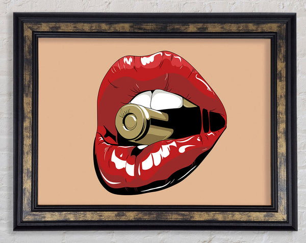 Red Lips On Bullet Framed Print