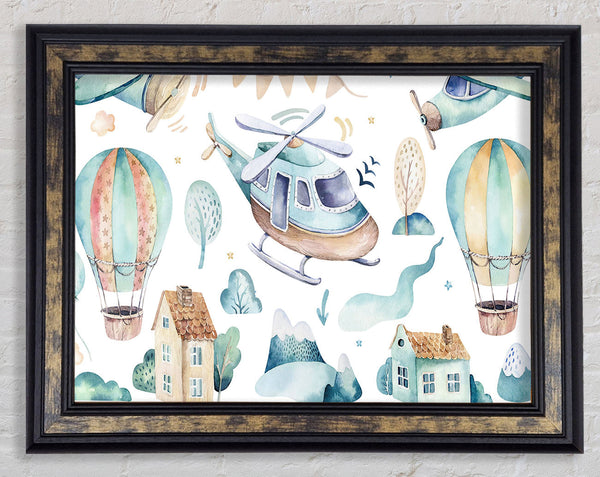 Watercolour Helicopter Framed Print