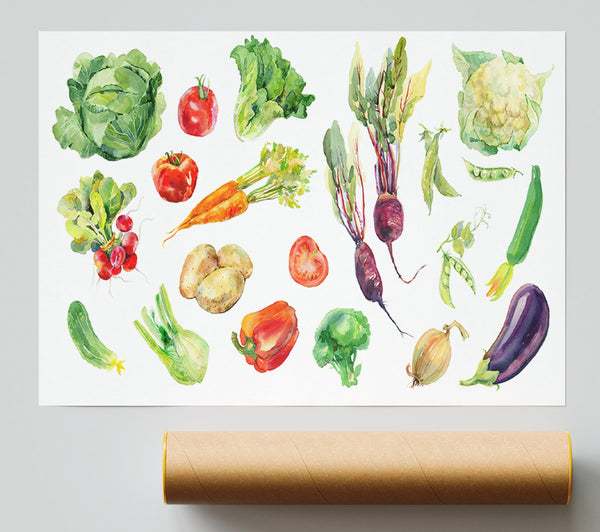Selection Of Watercolour Vegetables Print