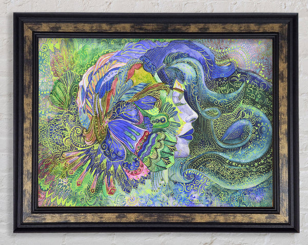 Green Pattern Woman Framed Print
