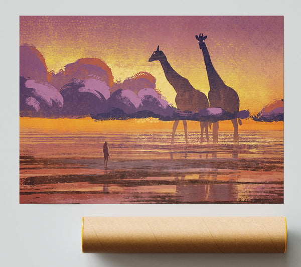 Giant Giraffes In The Distance Poster