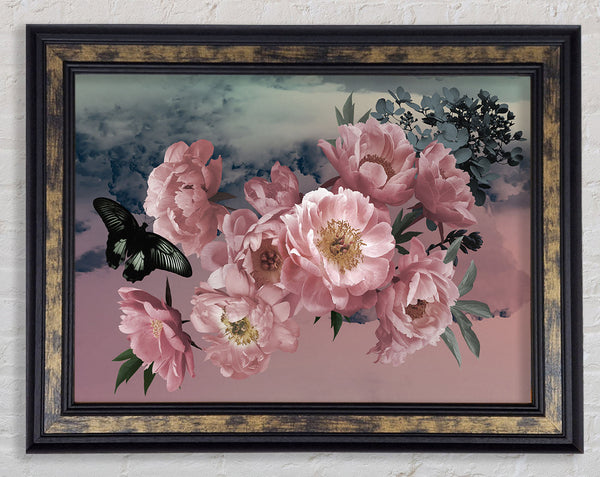 Cloudy Butterfly Flowers Framed Print