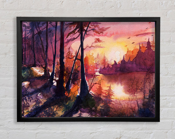 Lebendige orange Sonne im Wald