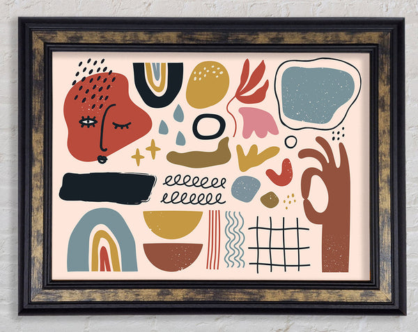 Mid Century Shapes And Faces Framed Print