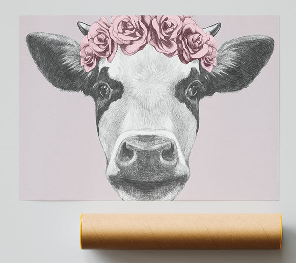 Rose Cow Head Poster