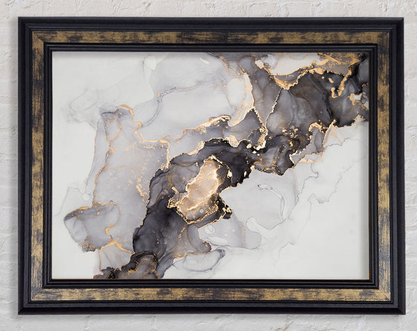 Grey And Gold Marble Framed Print